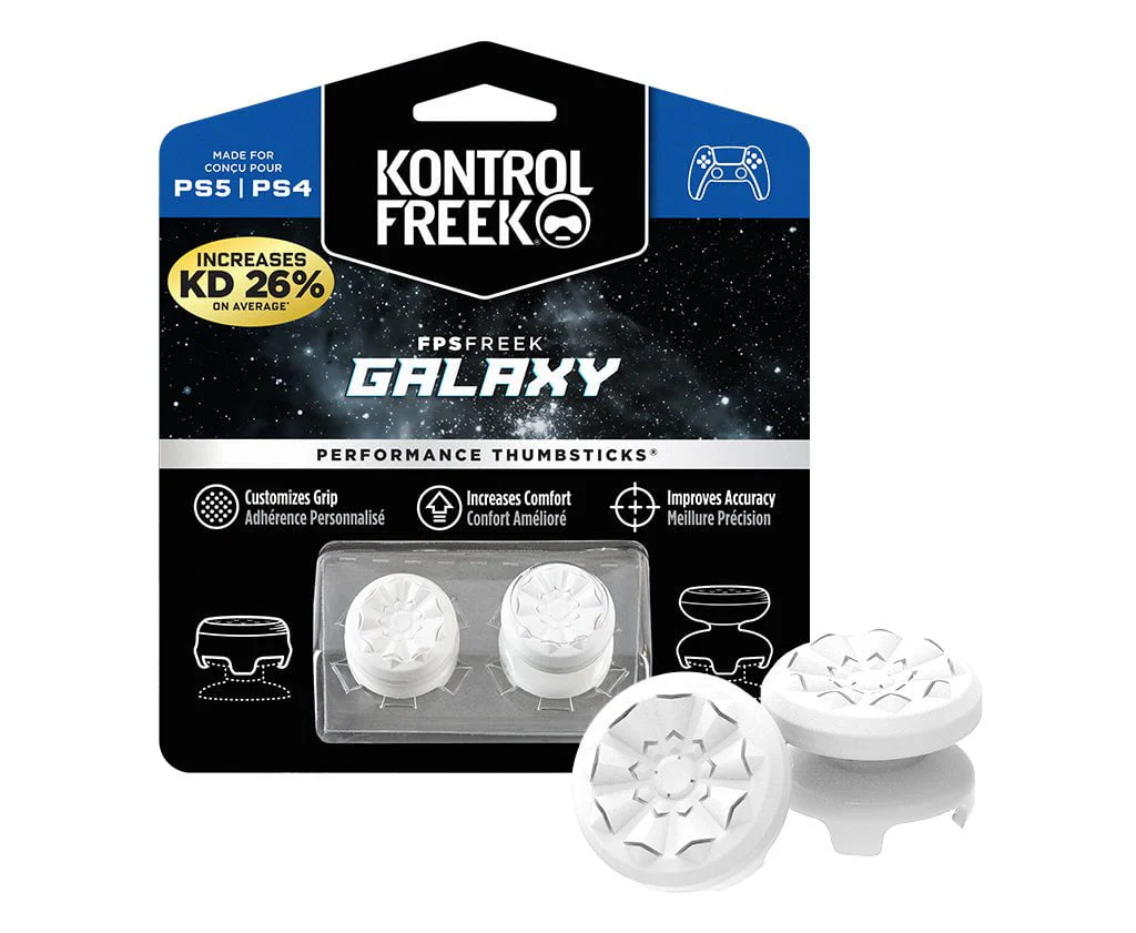 [KFFGN] KontrolFreek FPS Freek Galaxy Purple for PlayStation 4 (PS4) and PlayStation 5 (PS5) | Performance Thumbsticks | 1 High-Rise, 1 Mid-Rise | Purple (White)