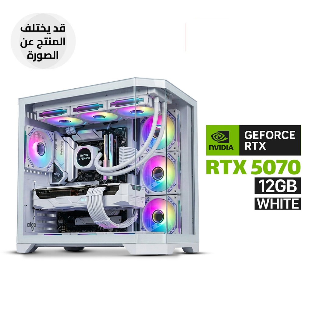 [NS033315] Gaming PC AMD RYZEN 5-7500X3D Processor, ASUS PRIME B850 Motherboard, 32GB DDR5 RAM (6000), 1TB SSD M.2 NVMe, RTX 5070 12GB VGA White, L360 Liquid Cooler White, 750 WATT GOLD PSU, DarkFlash Aigo FT418 Pro White Case 7x RGB Fans, Windows 11 Pro (License)