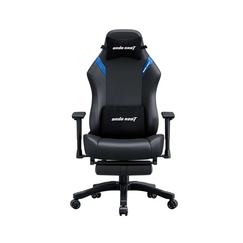 Andaseat Luna Pro with Footrest, Large Gaming Chair, PVC Leather - Black/Blue