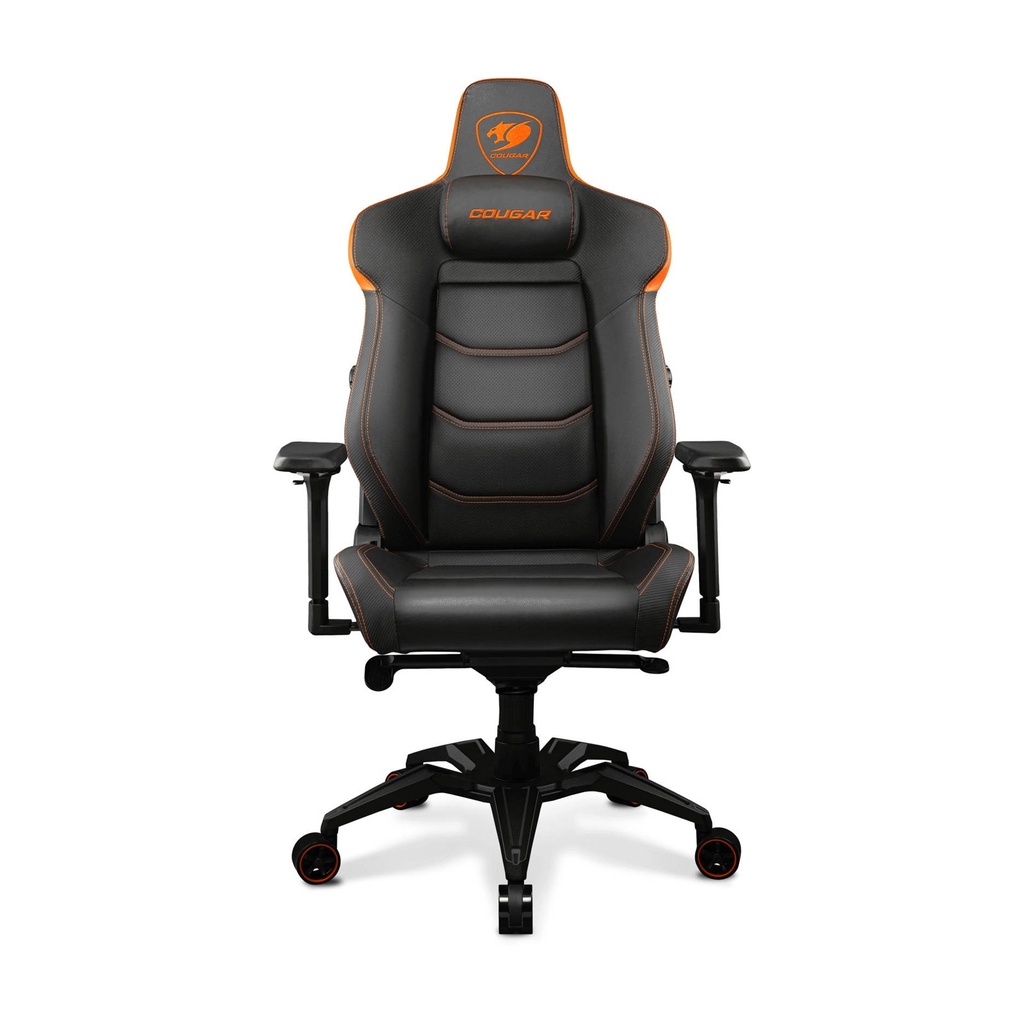 [NS029497] Cougar Armor Evo PVC Leather Gaming Chair Integrated 4-way Lumbar Support Magnetic Neck Pillow Foam 4D Adjustable Armrest Black/Orange