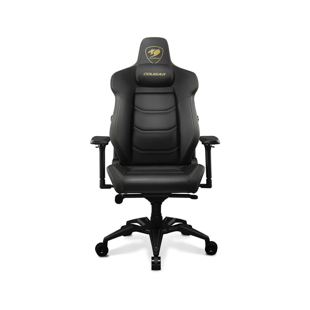 Cougar Armor Evo Royal Breathable PVC Leather Built-in 4-Way Curved Lumbar Support, Magnetic Neck Pillow Foam 4D Armrests - Black