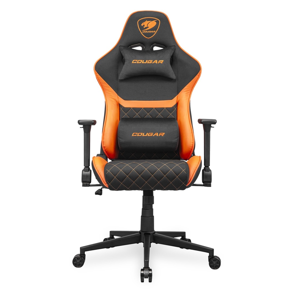 Cougar Armor One V2 F Woven Fabric,4D Folding Armrest,Head And Lumbar Pillow,Full Steel Frame,Gas Lift Height Adjustment -Black/Orange