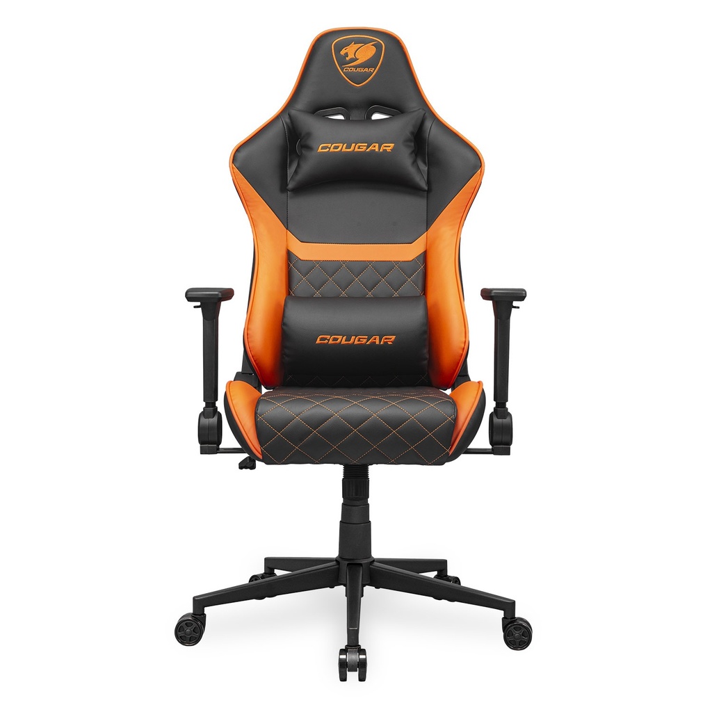 Cougar Armor One V2 PVC Leather,4D Folding Armrest,Head And Lumbar Pillow,Full Steel Frame,Gas Lift Height Adjustment -Black/Orange