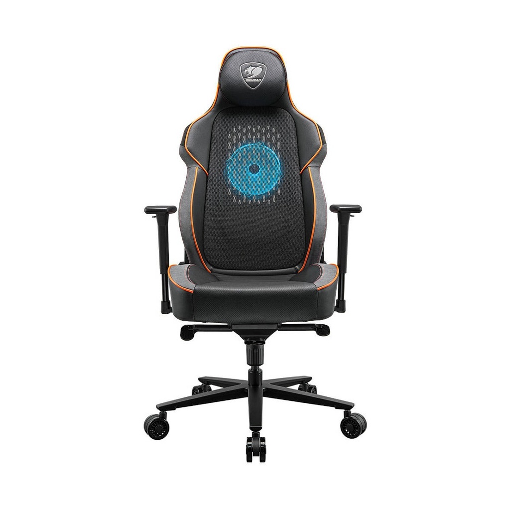 COUGAR NxSys Aero Gaming Chair with Integrated RGB Fan & Premium PVC Leather, Adjustable 3D Armrests, Elastomeric Mesh, Durable Steel Frame, 3" Wheels, 160kg Max Weight - Black-Orange | 3MARPORB.0001
