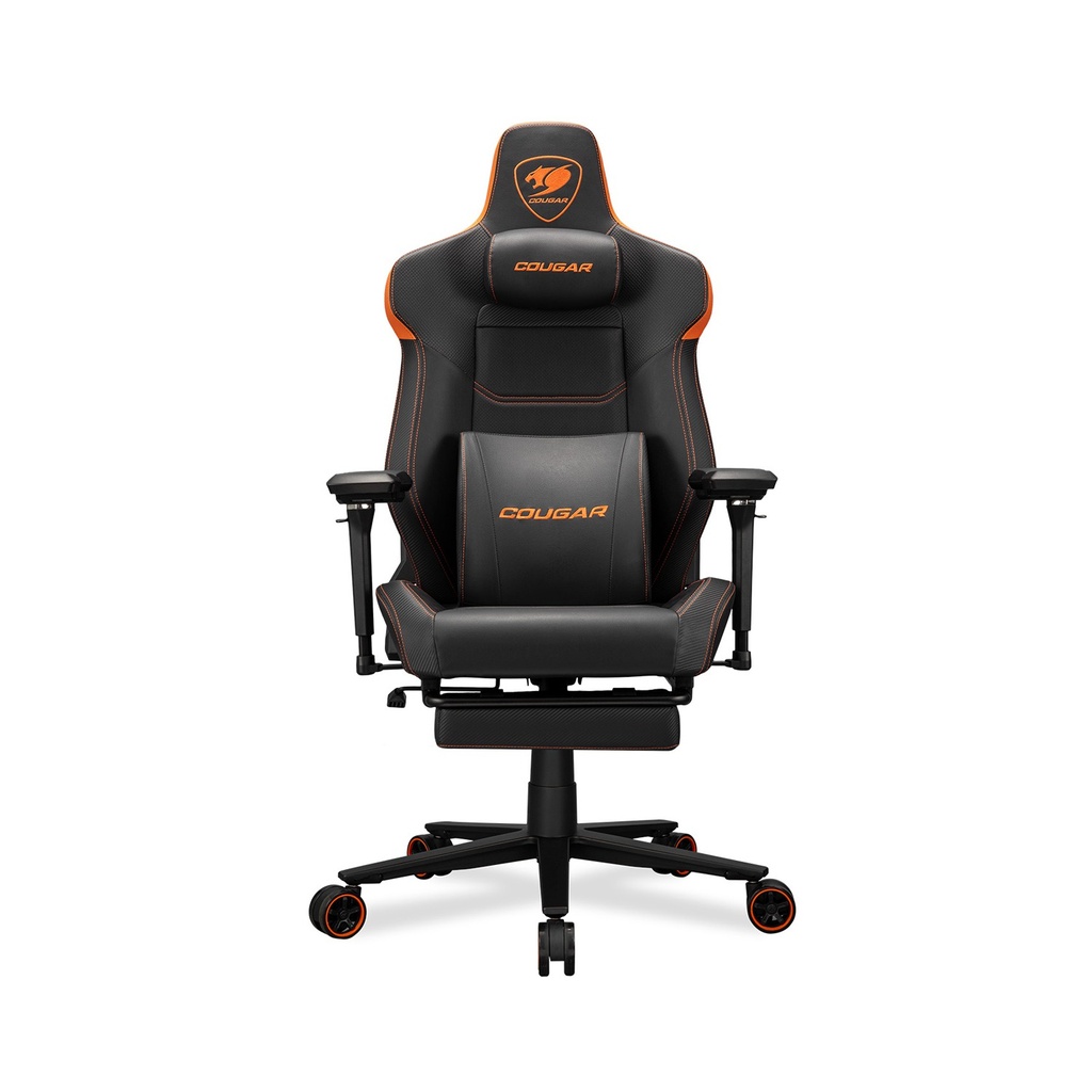 Cougar Armor Evo M Breathable PVC leather.5D Adjustable Armrest.Retractable Footrest.Magnetic Memory Foam Neck Pillow - Black/Orange