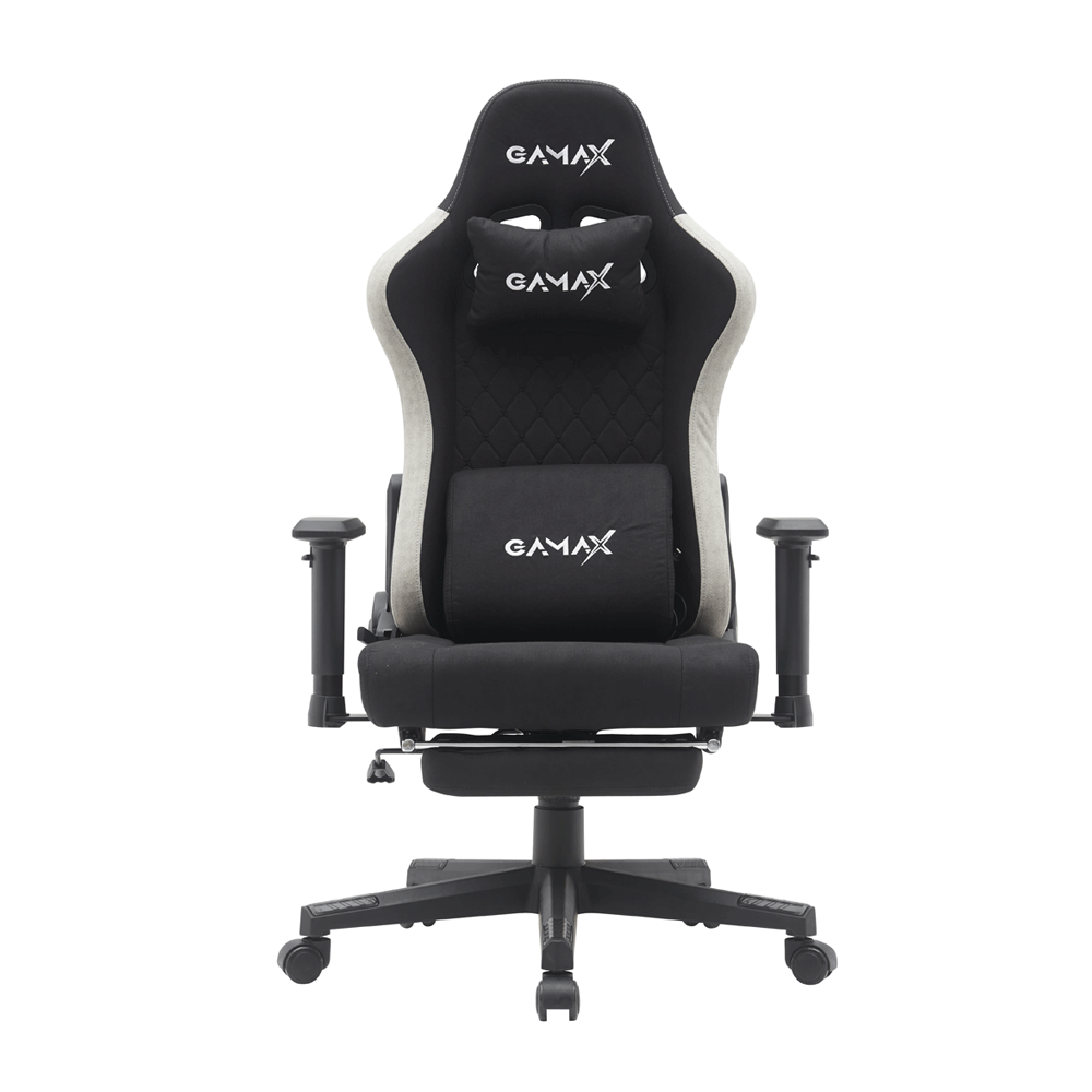 Gamax Gaming Chair Adjustable Armrest 360 Degree Swivel Seat With Premium Fabric & Foot Res - Black