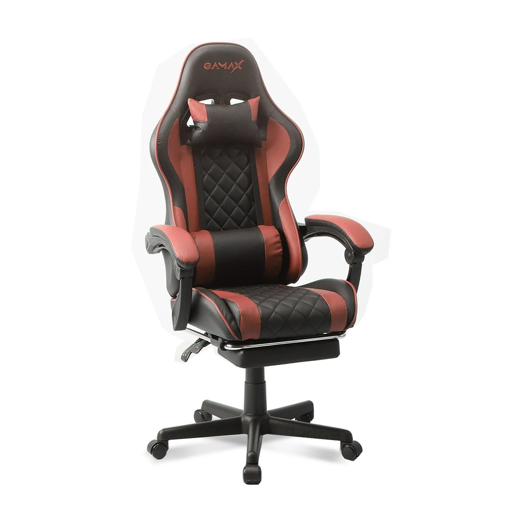 [NS030399] Gamax Gaming Chair Adjustable Armrest 360 Degree Swivel Seat With Premium Fabric & Foot Rest - Red