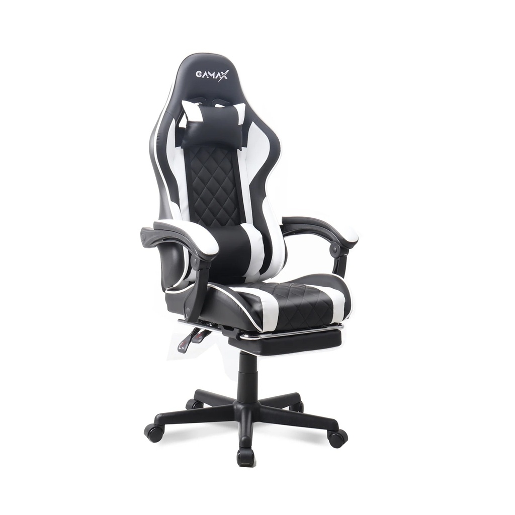 [NS030398] Gamax Gaming Chair Adjustable Armrest 360 Degree Swivel Seat With Premium Fabric & Foot Rest - White