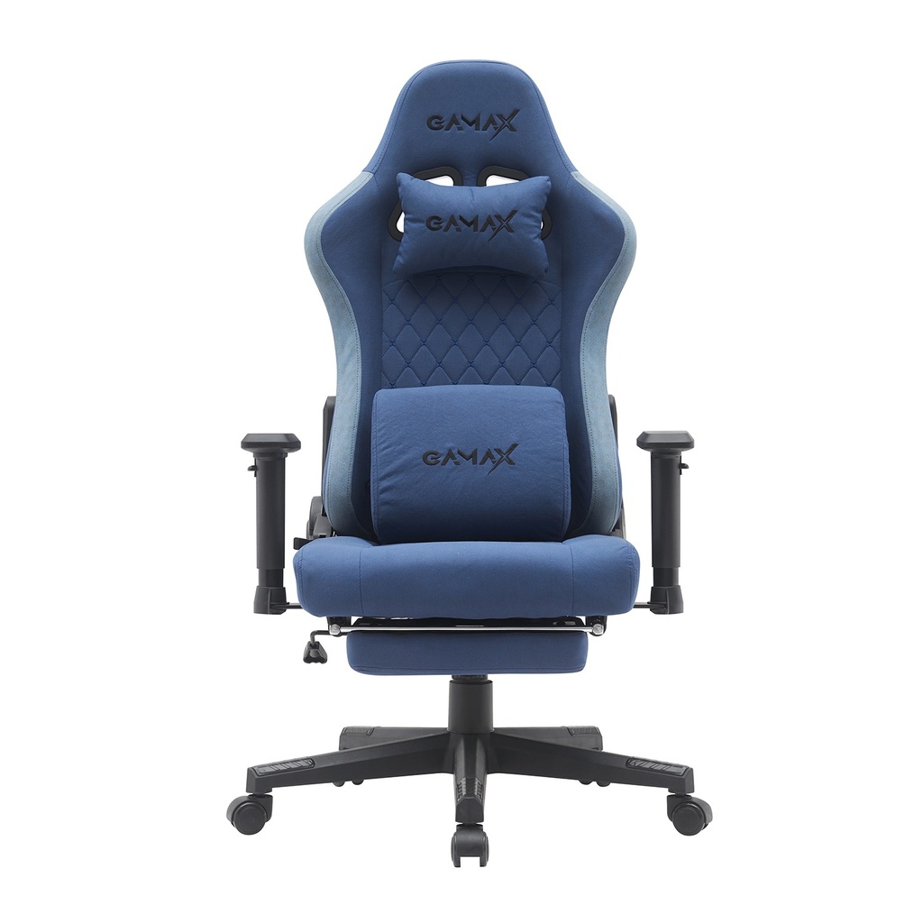 [NS028736] Gamax Gaming Chair Adjustable Armrest 360 Degree Swivel Seat With Premium Fabric & Foot Rest - Dark Blue