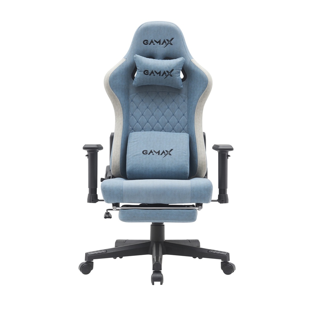 [NS028738] Gamax Gaming Chair Adjustable Armrest 360 Degree Swivel Seat With Premium Fabric & Foot Rest - Light Blue