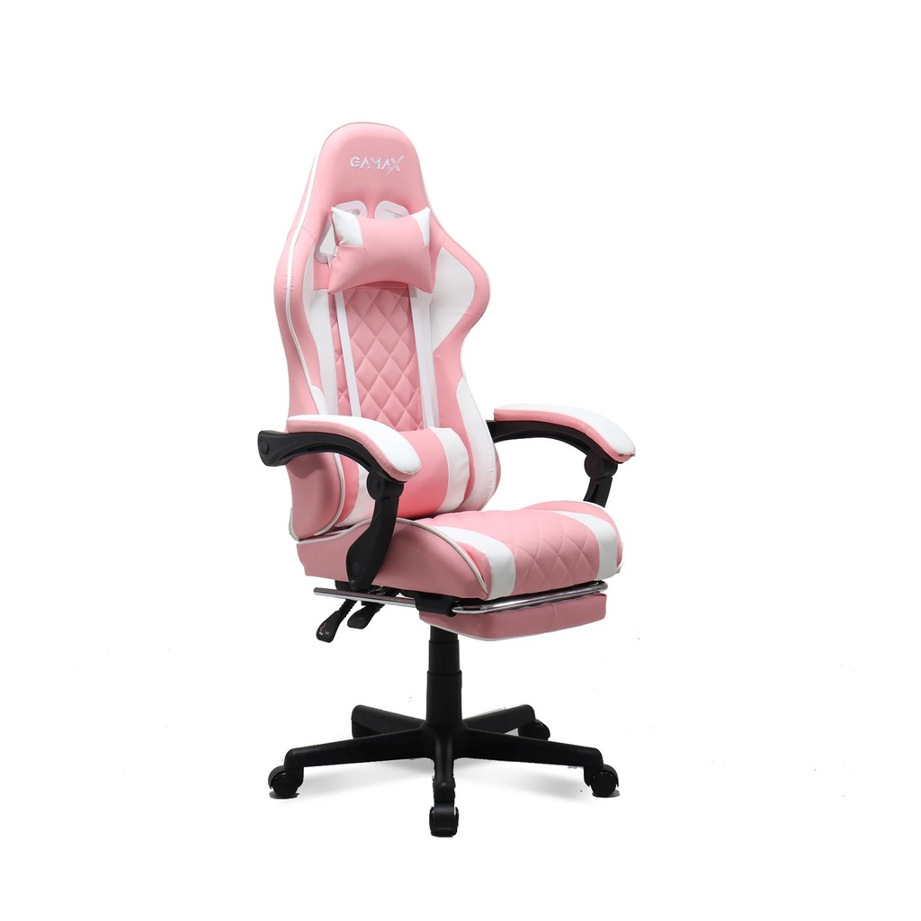 [NS030400] Gamax Gaming Chair with Linkage Function Armrest & Retactable Footrest - Pink
