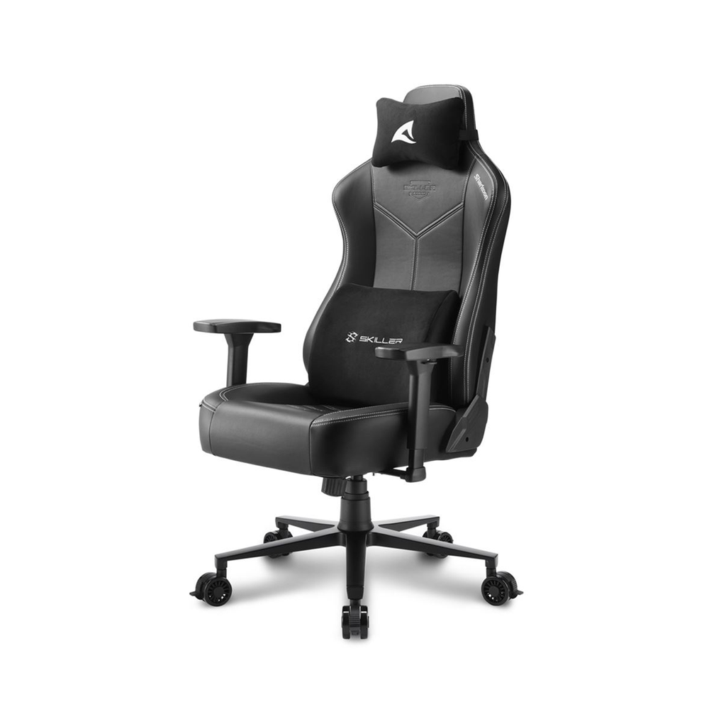 Sharkoon SKILLER SGS30 Adjustable Backrest Angle, Headrest & Lumbar Cushion, Adjustable Armrests 3D, Adjustable Tilt Angle - Black/White