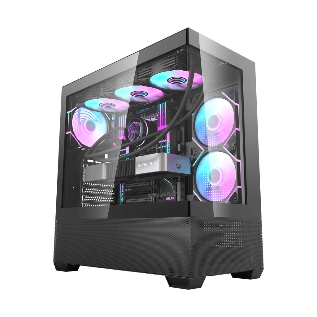 [NS033323] Aigo DarkFlash DS900 Air Gaming PC Case, with 6 * 120mm ARGB Fans, Tempered Glass Panels, 7 Expansion Slots-Black