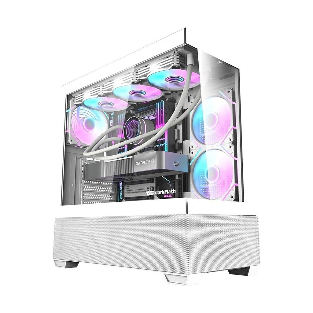 [NS033324] Aigo DarkFlash DS900 Air Gaming PC Case, with 6 * 120mm ARGB Fans, Tempered Glass Panels, 7 Expansion Slots-White