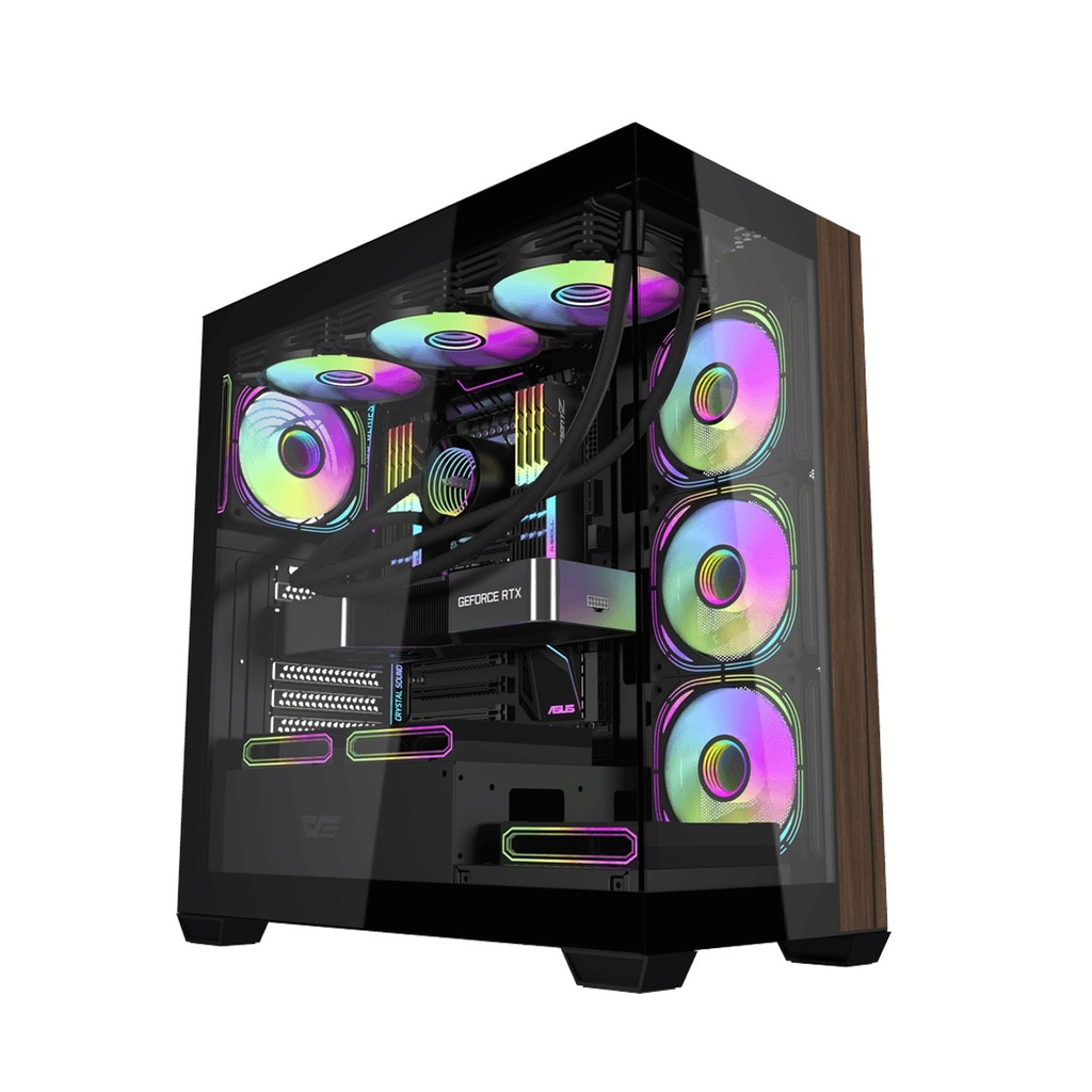 [NS033325] Aigo DarkFlash DS900W Gaming PC Case with 7 ARGB Fans Pre Installed, Tempered Glass Panels - Black