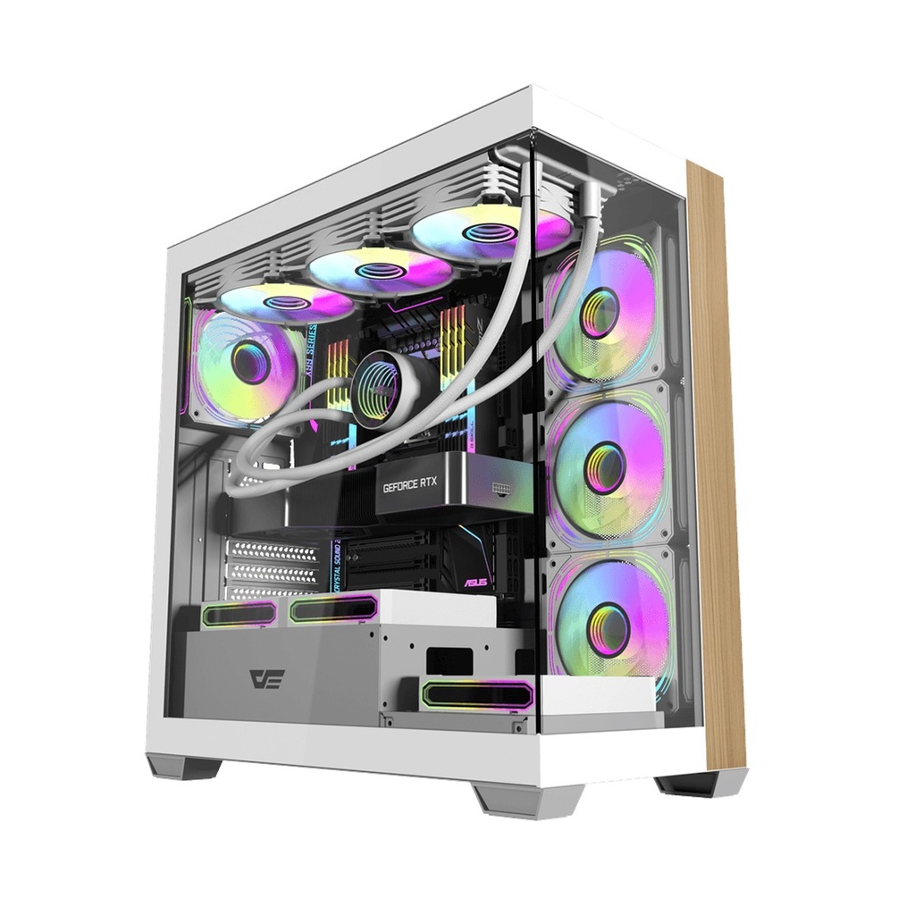 [NS033326] Aigo DarkFlash DS900W Gaming PC Case with 7 ARGB Fans Pre Installed, Tempered Glass Panels - White