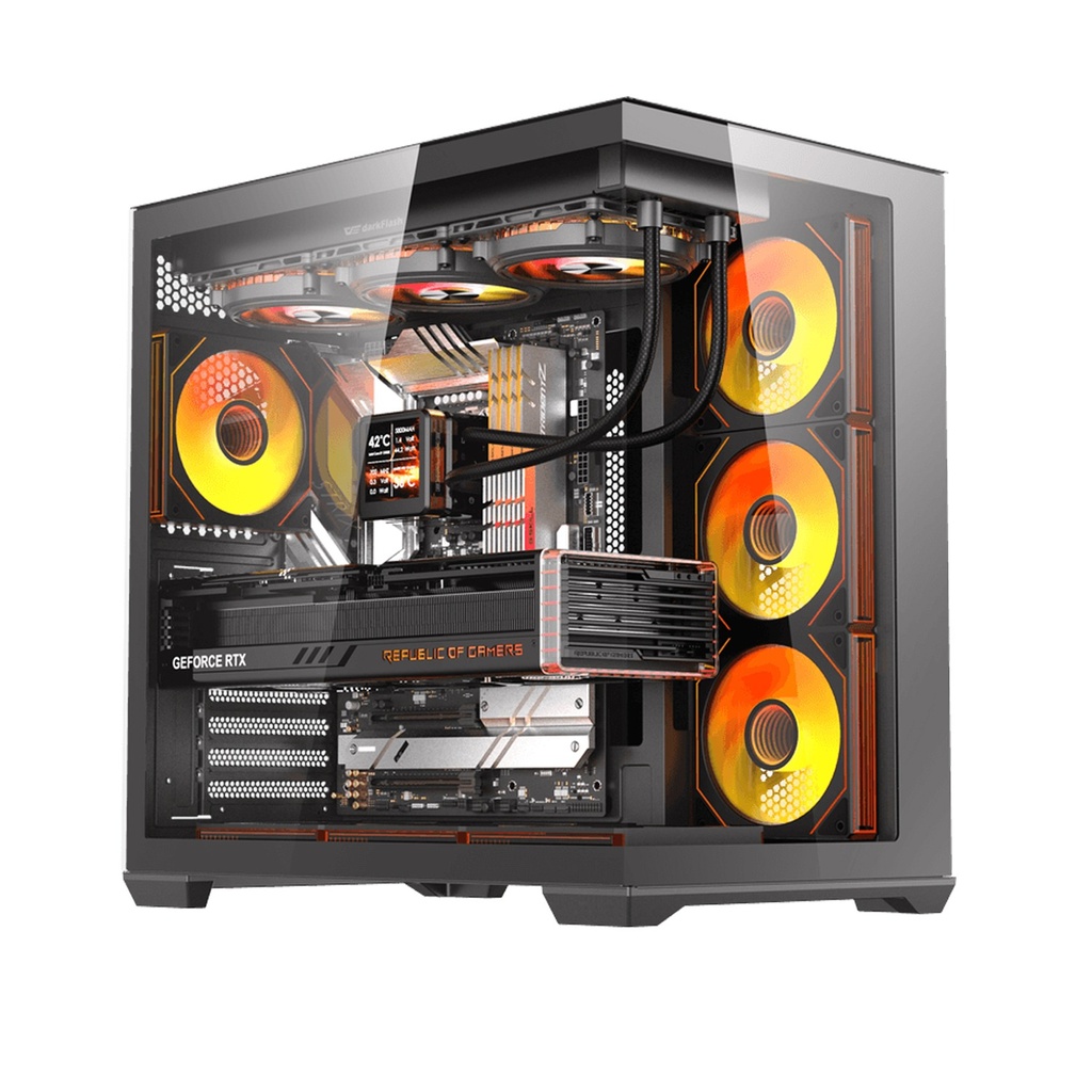 [NS033333] Darkflash C280 E-ATX Full-Tower PC Gaming Case, 7×ARGB Fans Included, 270° Tempered Glass, Reverse Connection Motherboard Compatible, 360mm Radiator Support, Black | C280B