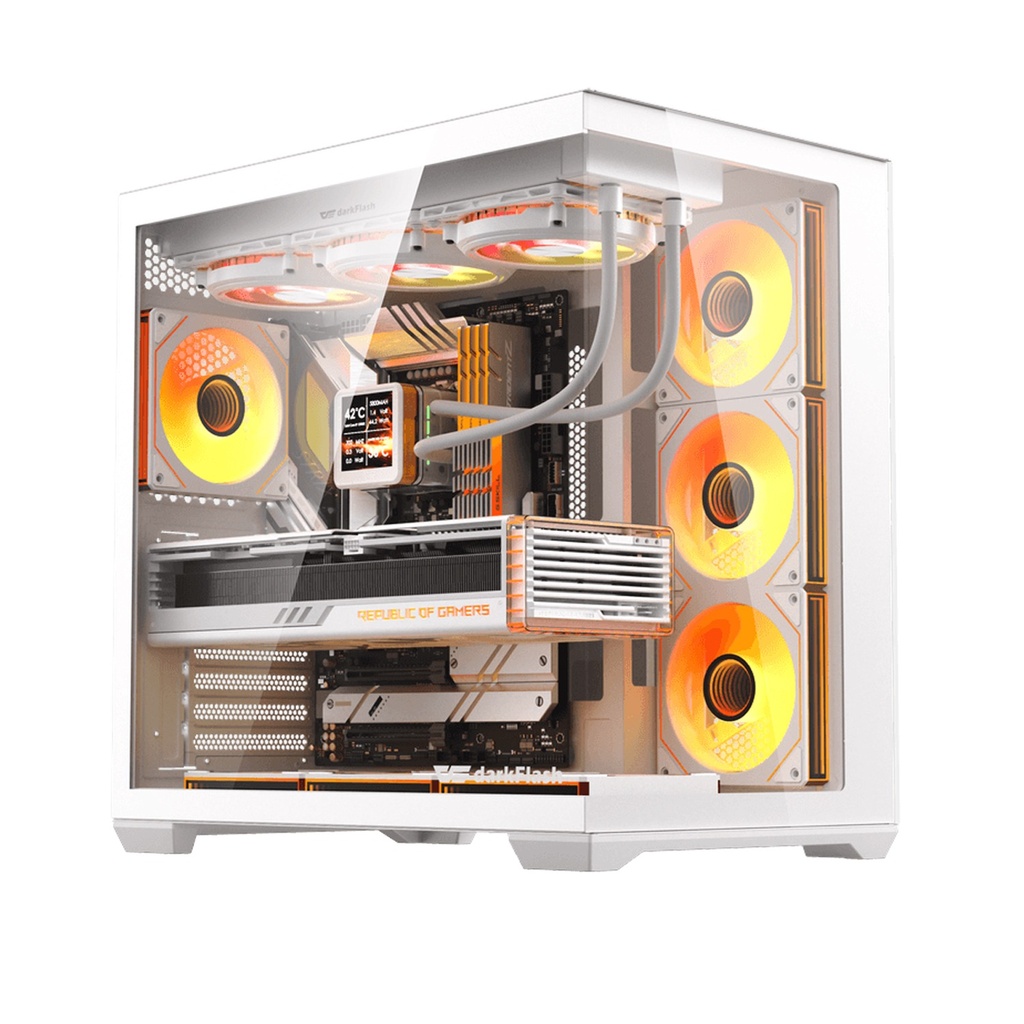 Darkflash C280 E-ATX Full-Tower PC Gaming Case, 7×ARGB Fans Included, 270° Tempered Glass, Reverse Connection Motherboard Compatible, 360mm Radiator Support, White | C280W