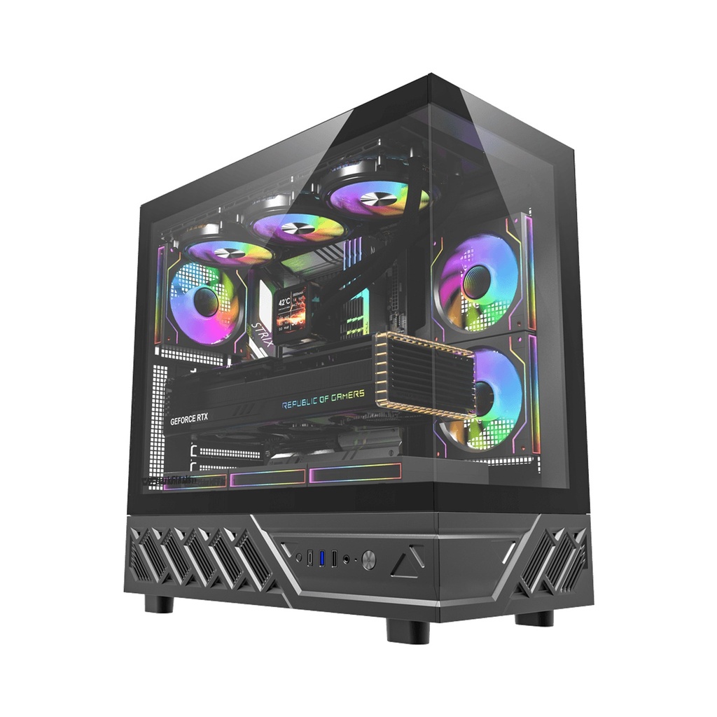 [NS033338] Darkflash DS950 ATX Gaming PC case with 6ARGB Fans, 270 Degree Panoramic Tempered Glass Design - Black