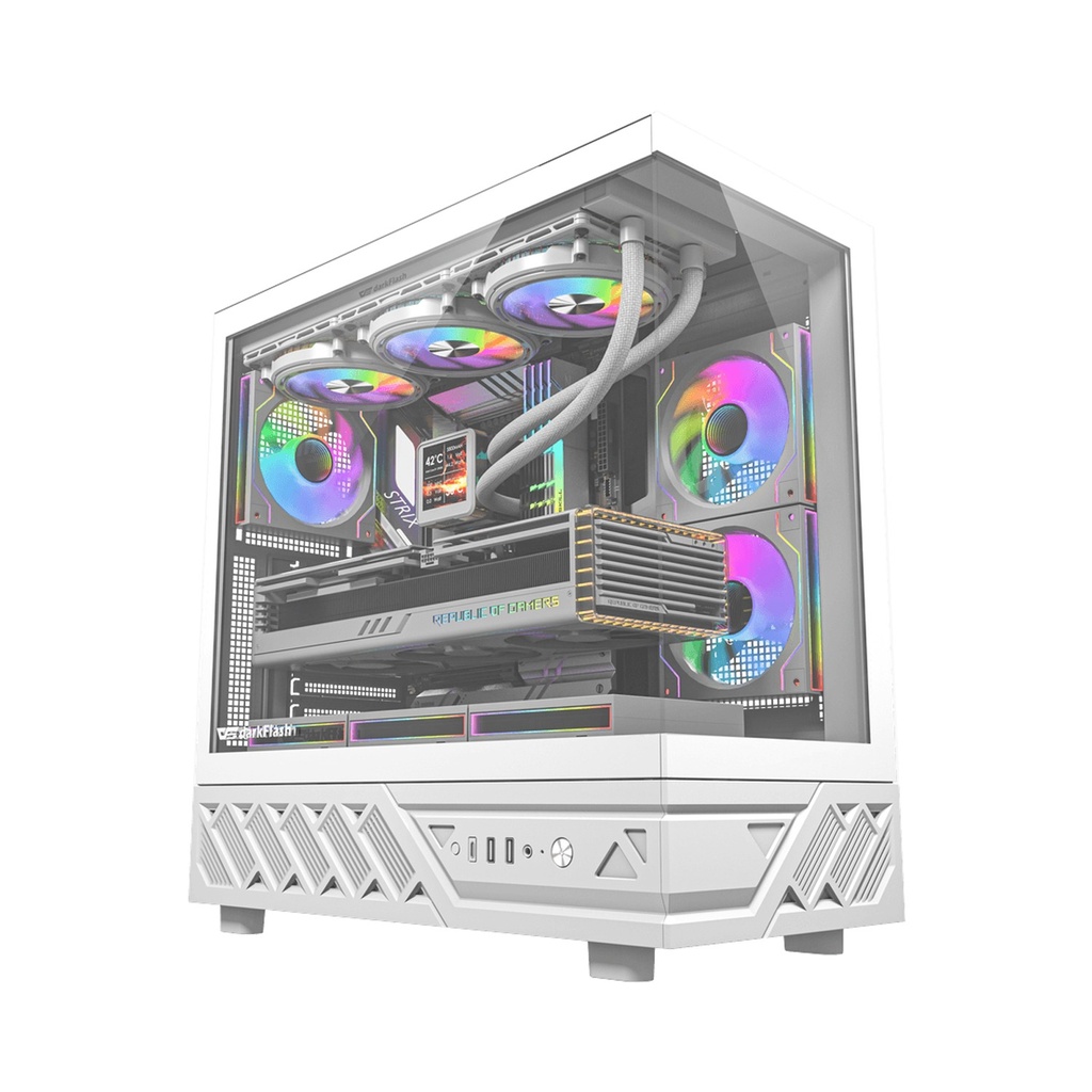 [NS033339] Darkflash DS950 ATX Gaming PC case with 6ARGB Fans, 270 Degree Panoramic Tempered Glass Design - White