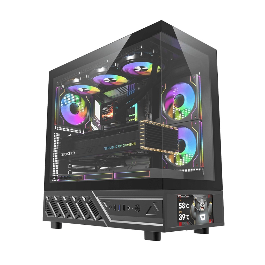 [NS033340] Darkflash DS950V ATX PC Case with 6 ARGB fans- Black