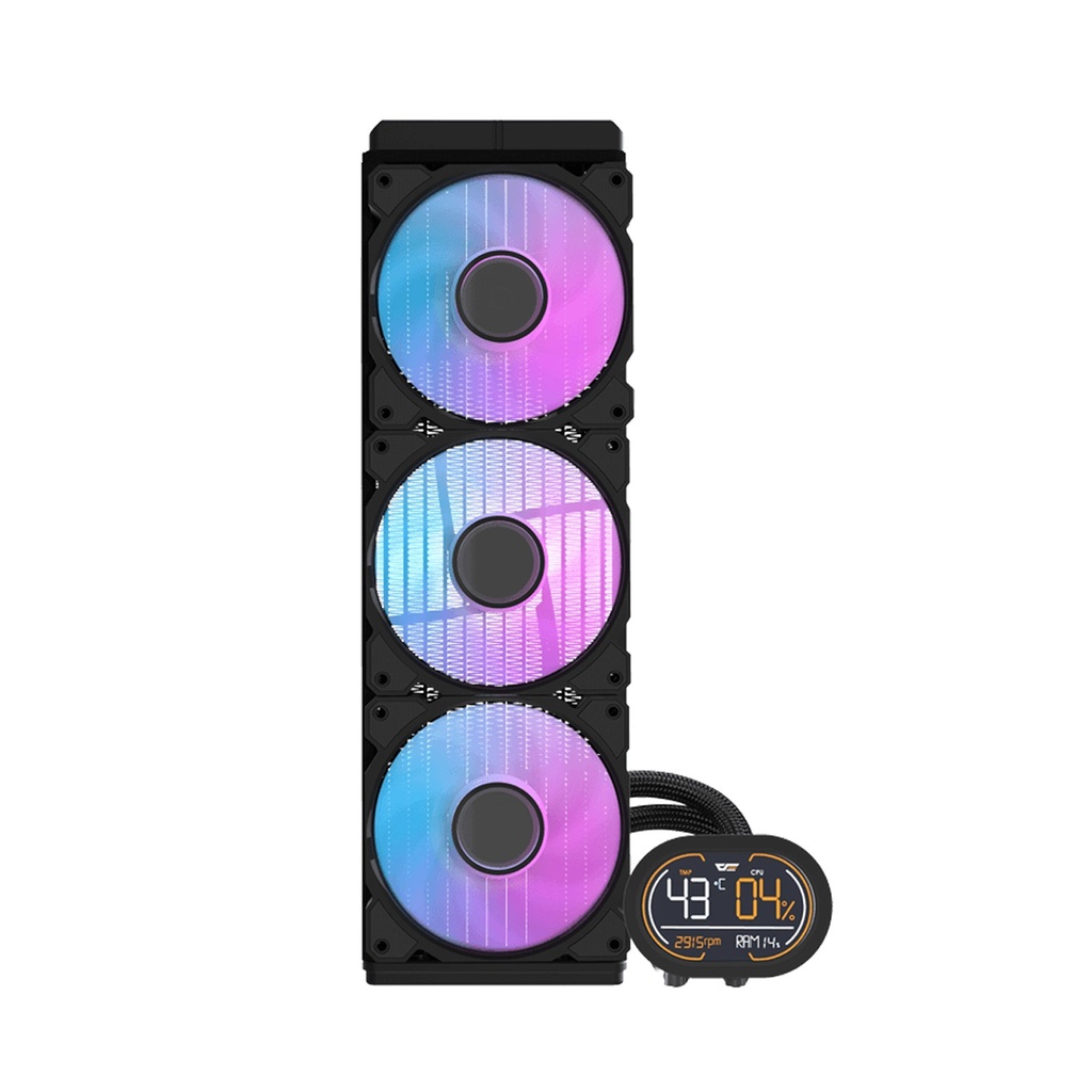 DarkFlash DH360D All-in-One 360mm Liquid CPU Cooler,Comes with LCD Magnetic display, Low noise CPU cooler- Black