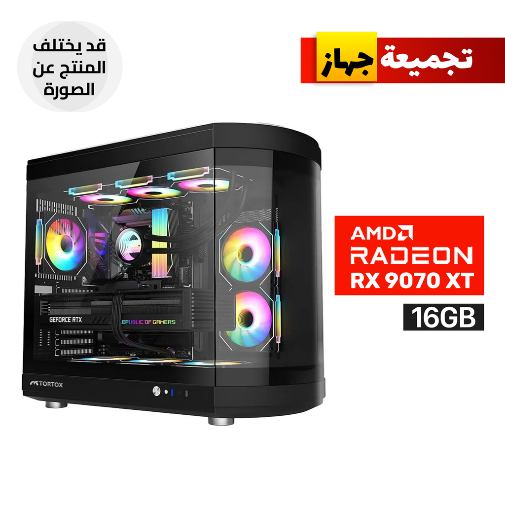Gaming PC RYZEN 7-9800X3D, ASUS PRIME X870-P WIFI Motherboard, 32GB RAM DDR5 (6000), 1TB SSD NVMe, AMD Radeon RX 9070 XT 16GB, 850 WATT GOLD PSU, L360 Liquid Cooler, Tortox Vidrio Curved Glass Gaming PC Case 6x RGB Fans, Windows 11 Pro (License)