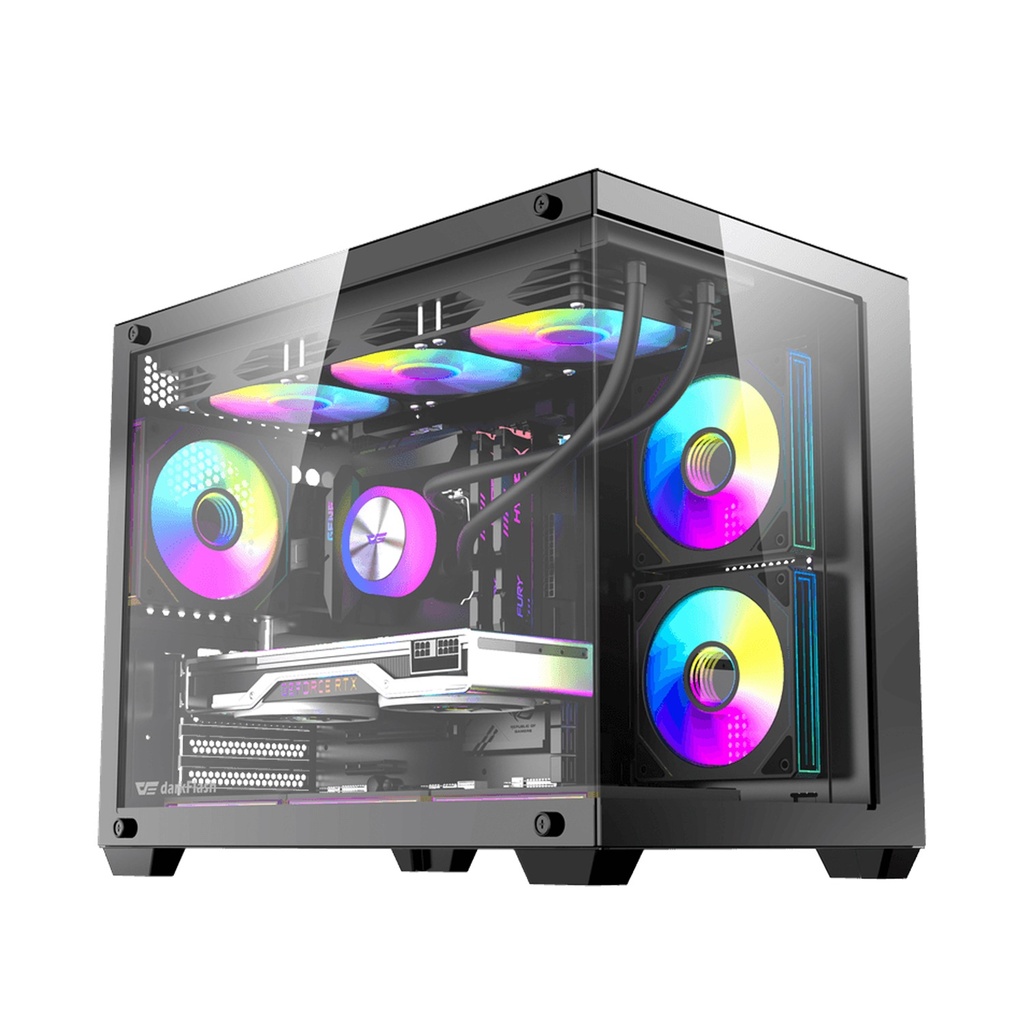 Darkflash B275 Pro M-ATX Dual Glass Gaming PC With 6 Pre-Installed ARGB Fans & 650 Watts PSU, 270 Degree panoramic view design - Black