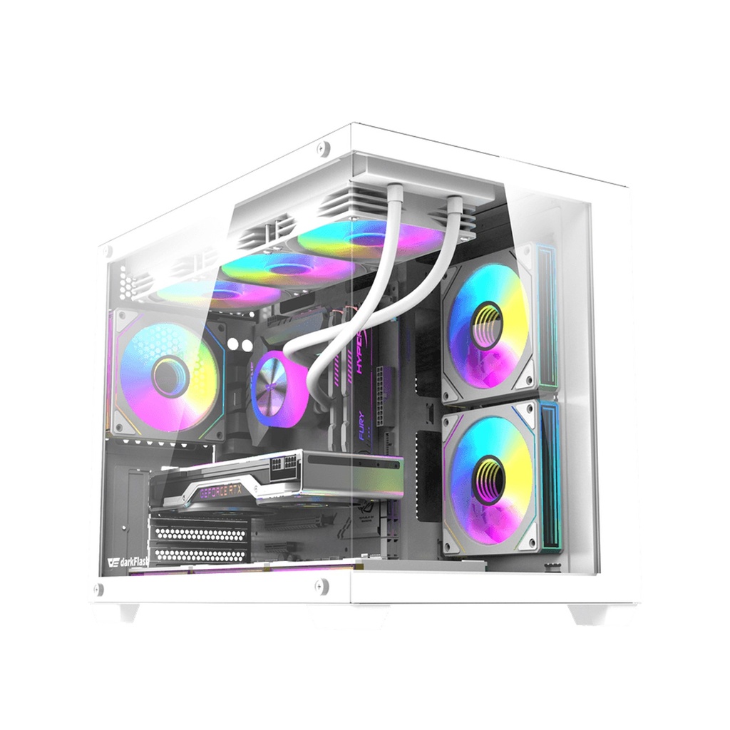 [NS033331] Darkflash B275 Pro M-ATX Dual Glass Gaming PC With 6 Pre-Installed ARGB Fans & 650 Watts PSU, 270 Degree panoramic view design - White