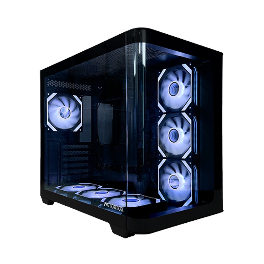 [NS033345] TORTOX CURVO MINI Gaming PC Case ATX/M-ATX/ITX with 5 * 120mm ARGB Infinite Loop Fans, Curved Tempered Glass, 240mm Radiator Support, Type-C USB Port, 330mm GPU Clearance
