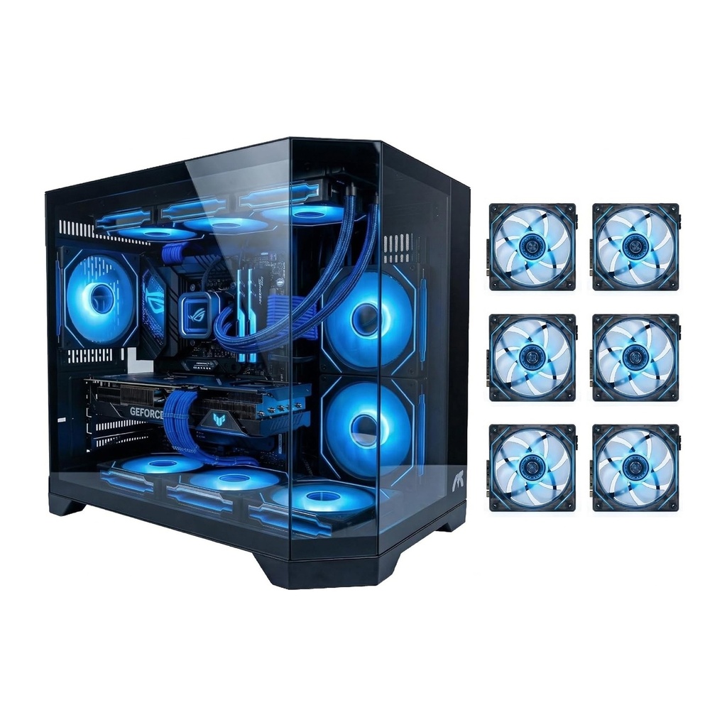 Tortox Prism Neo M-ATX/ITX Triple Glass Gaming PC Case with 6*120mm ARGB Case Fans - Black