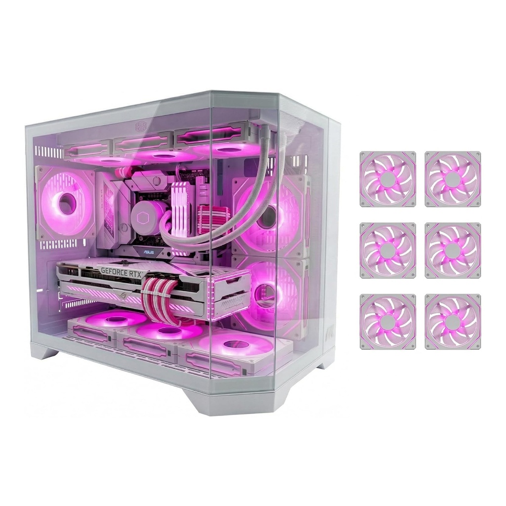 Tortox Prism Neo M-ATX/ITX Triple Glass Gaming PC Case with 6*120mm ARGB Case Fans - White