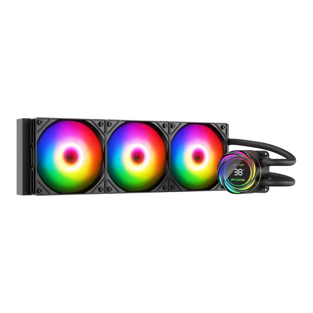 [NS033346] Tortox Nivora Vibe 360 ARGB Liquid CPU Cooler, Triple 120mm PWM Fans, Compatible with Intel LGA18xx/1700/1200/115x & AMD AM5/AM4 - Black