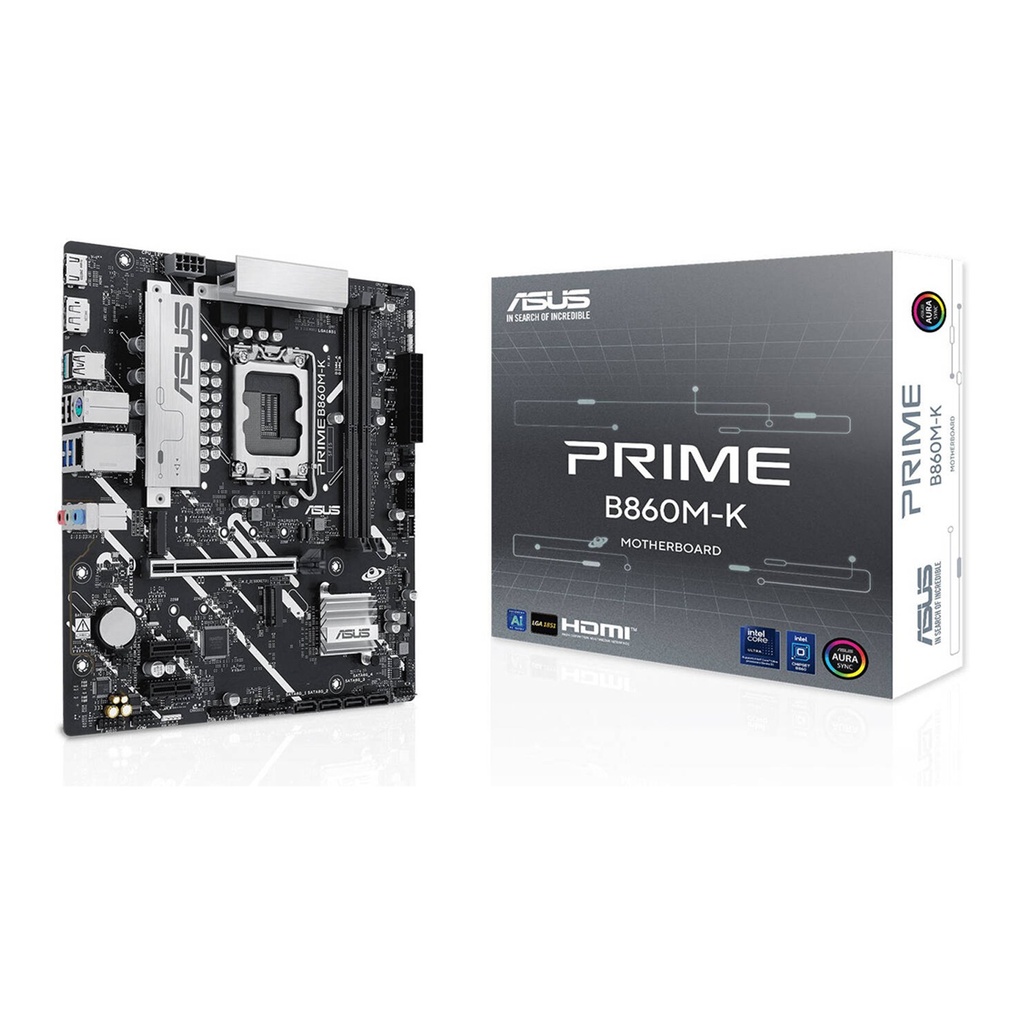 [NS030241] ASUS Prime B860M-K LGA 1851 Micro-ATX Motherboard LGA 1851 Micro-ATX Motherboard, Intel B860 Chipset, 2x DIMM DDR5 Slots, Up to 128GB Max Memory, 1x PCIe 4.0 x16 Slot, 2x M.2 Slots | 90MB1JT0-M0EAY0