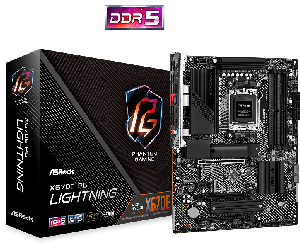 [NS027392] ASRock X670E PG Lightning - Support AMD AM5 RYZEN 7000 Series Processors - DDR5 Motherboard
