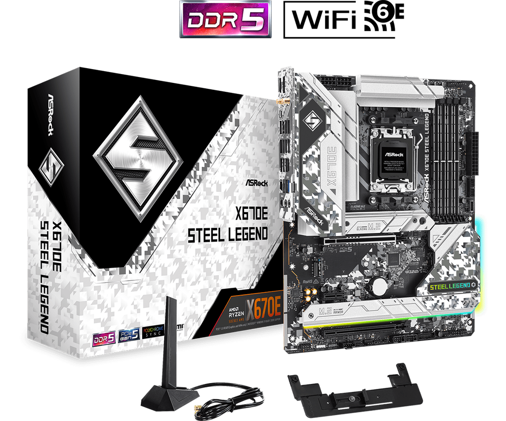 [NS027393] ASRock X670E Steel Legend - Support AMD AM5 RYZEN 7000 Series Processors DDR5 - Motherboard
