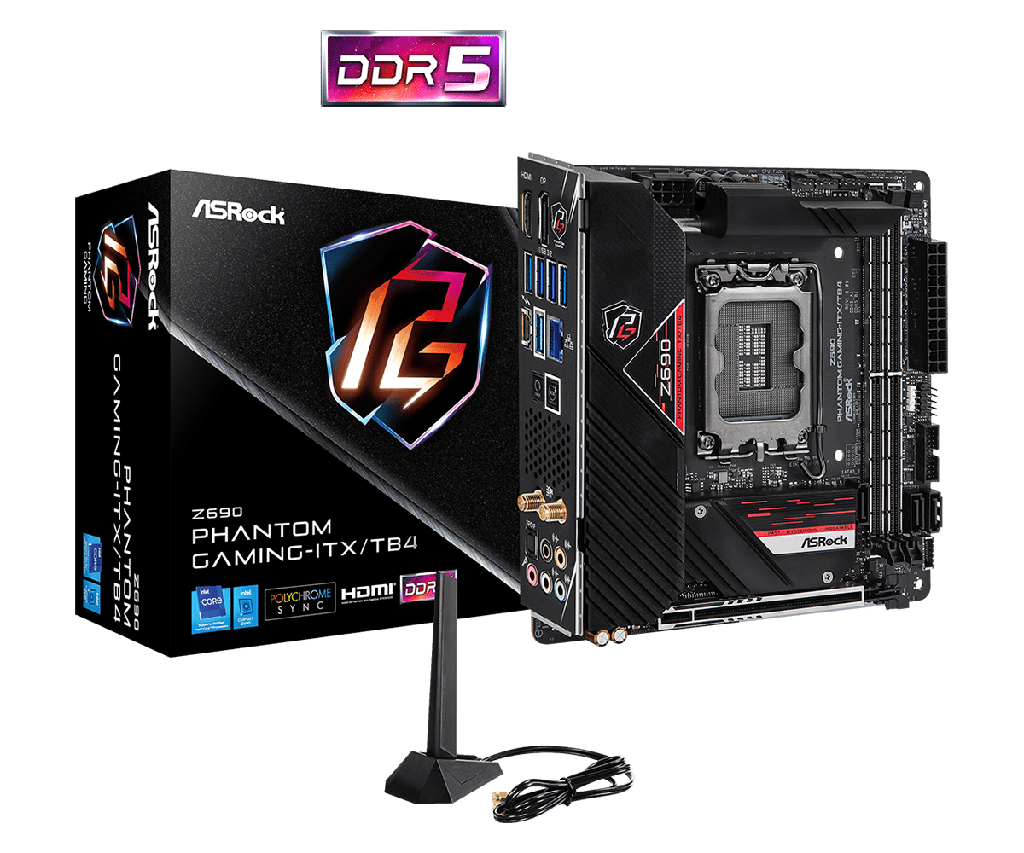 ASRock Z690 Phantom DDR5 WIFI 6E - Gaming Motherboard - ITX / TB4 - Black