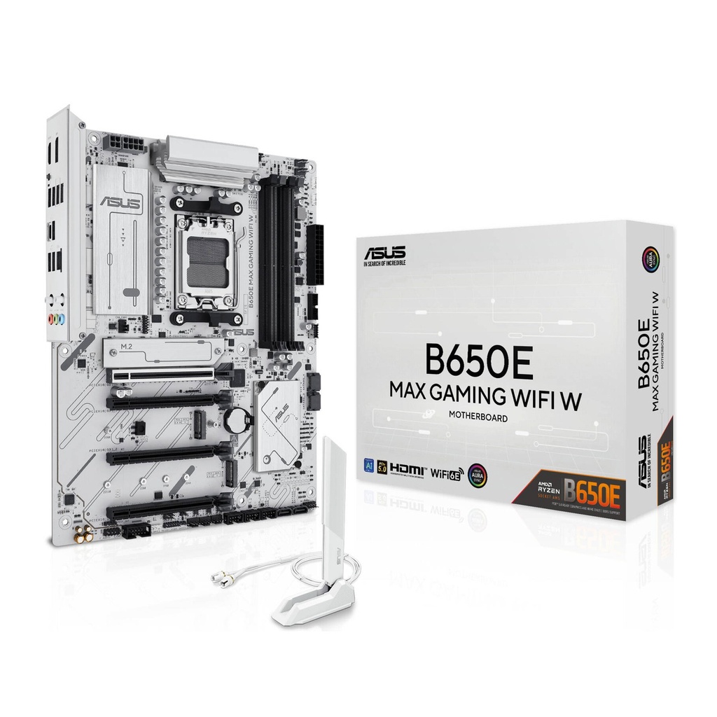[NS030372] ASUS B650E Max Gaming Wi-Fi AM5 ATX Motherboard, AMD B650 Chipset, 4x DIMM DDR5 Slots, Up to 256GB Max Memory, PCIe 5.0 x16 slot & 3x M.2 Slots, Wi-Fi 6E & BT5.3 Connectivity, White | 90MB1M00-M0EAY0