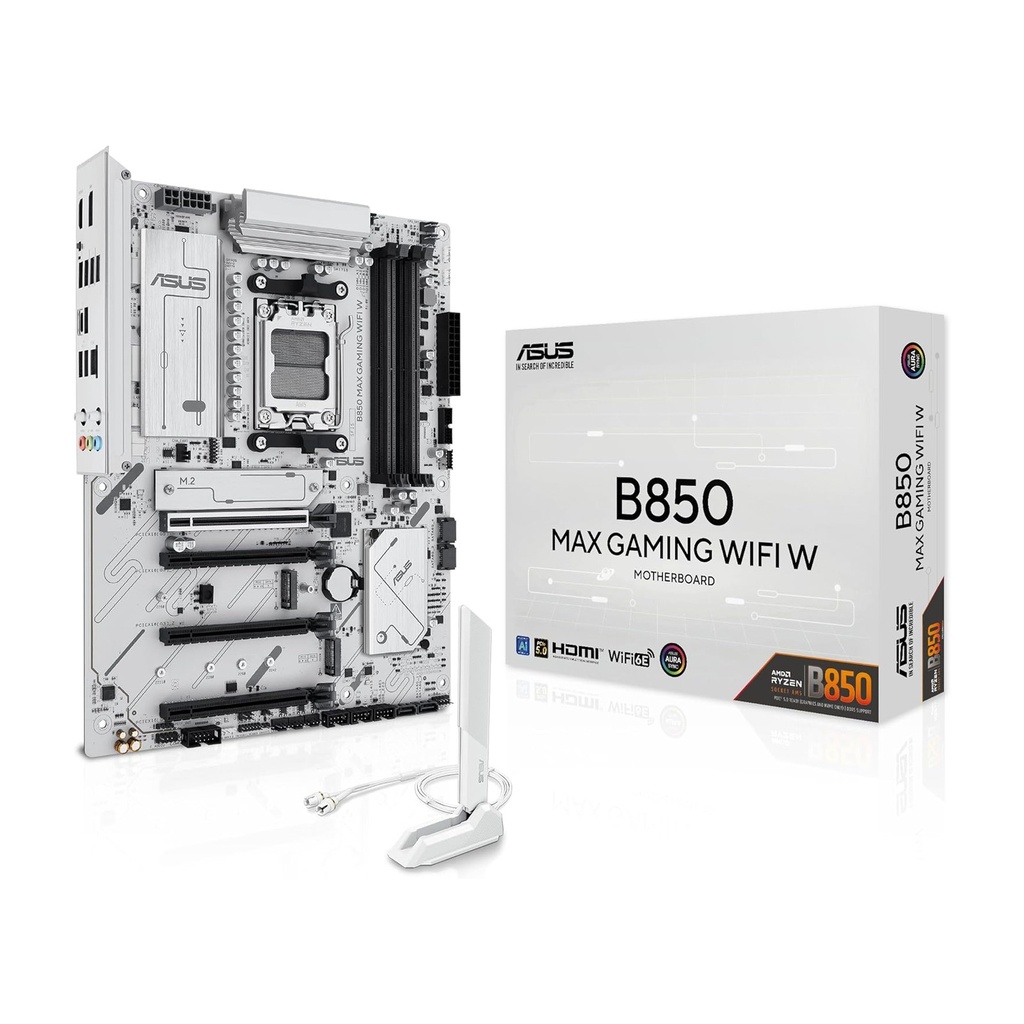 [NS030374] Asus B850 Max Gaming Wifi W, PCIe 5.0 DDR5 AM5 for AMD Ryzen Gaming MotherBoard - White
