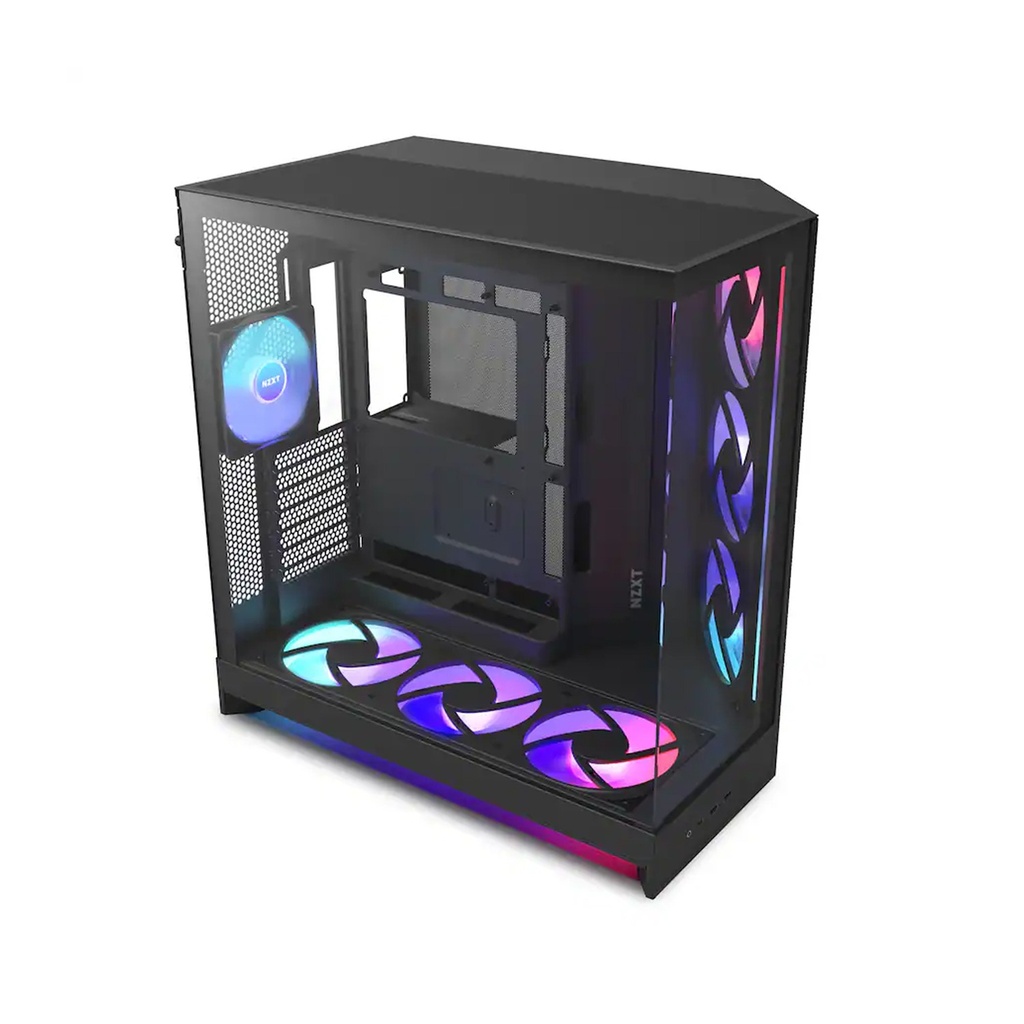 NZXT H9 Flow RGB+ Large Dual-Chamber ATX Mid-Tower Airflow Two Panel Front & Left Side Tempered Glass Case with 7 RGB Fans-Black