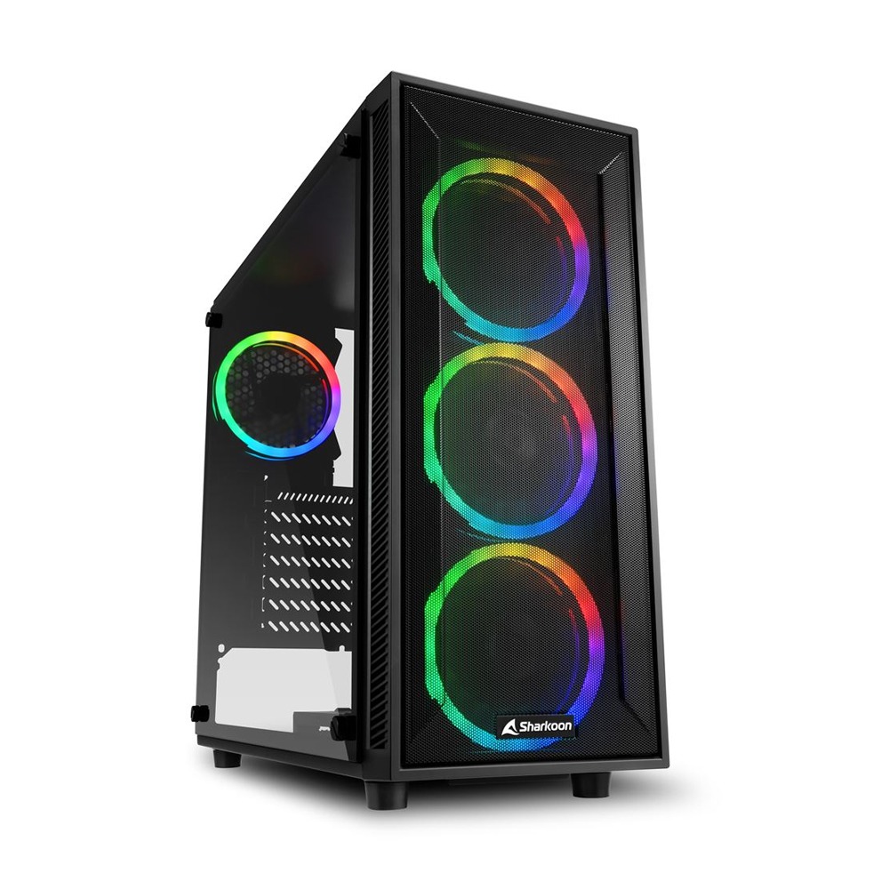 [NS015422] Sharkoon TG4M ATX Mid Tower Tempered Glass Side Panel Case With 4 RGB Fans - Black