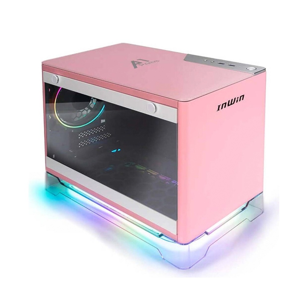 [NS033533] InWin A1 Prime Mini-ITX Computer Case 2x Sirius Loop ASP120 Fans SECC Tempered Glass Aluminium Plexiglass Materials GPU 750W PSU -Pink