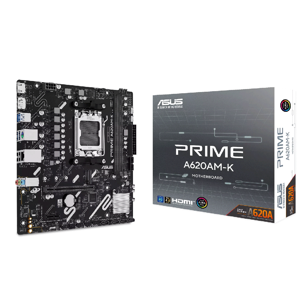 [NS033564] ASUS PRIME A620AM-K AMD Micro-ATX Socket AM5 PCle 4.0 Gaming Motherboard