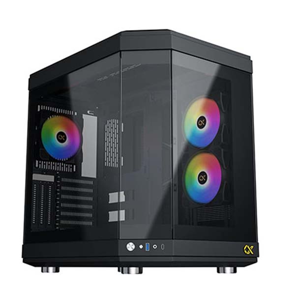 [NS014011] Xigmatek Cubi Mid Tower ATX Front Side & Left Side Tempered Glass Panel Case with 6 ARGB Fans - Black