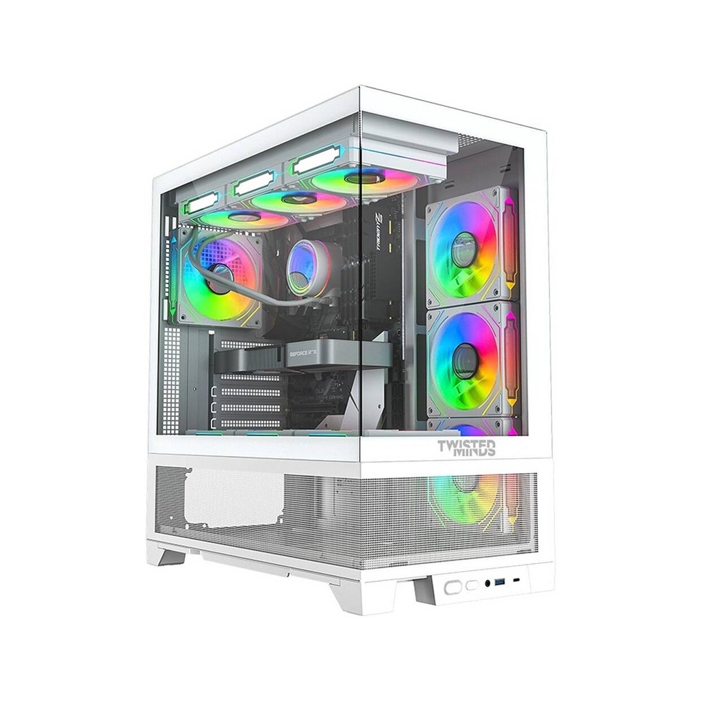Twisted Minds Phantek-07 Mid Tower Two Panel Front & Left Side Tempered Glass Case with 7 RGB Fans - White