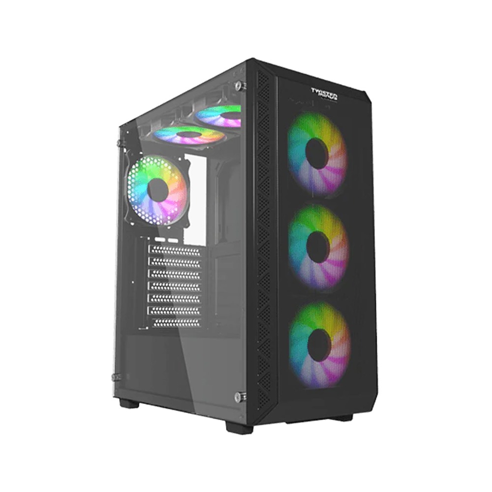 Twisted Minds 03 Apex Mid Tower Left Side Tempered Glass Panel Case With 3 RGB Fans - Black