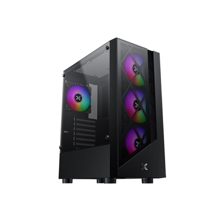 [NS005105] Xigmatek Duke Front Side & Left Side Tempered Glass Panel Case with 4 Rainbow RGB Fans - Black
