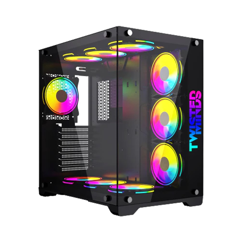 [NS008734] Twisted Minds Bullet-07 Mid Tower Two Panel Front & Left Side Tempered Glass Case with 7 RGB Fans - Black