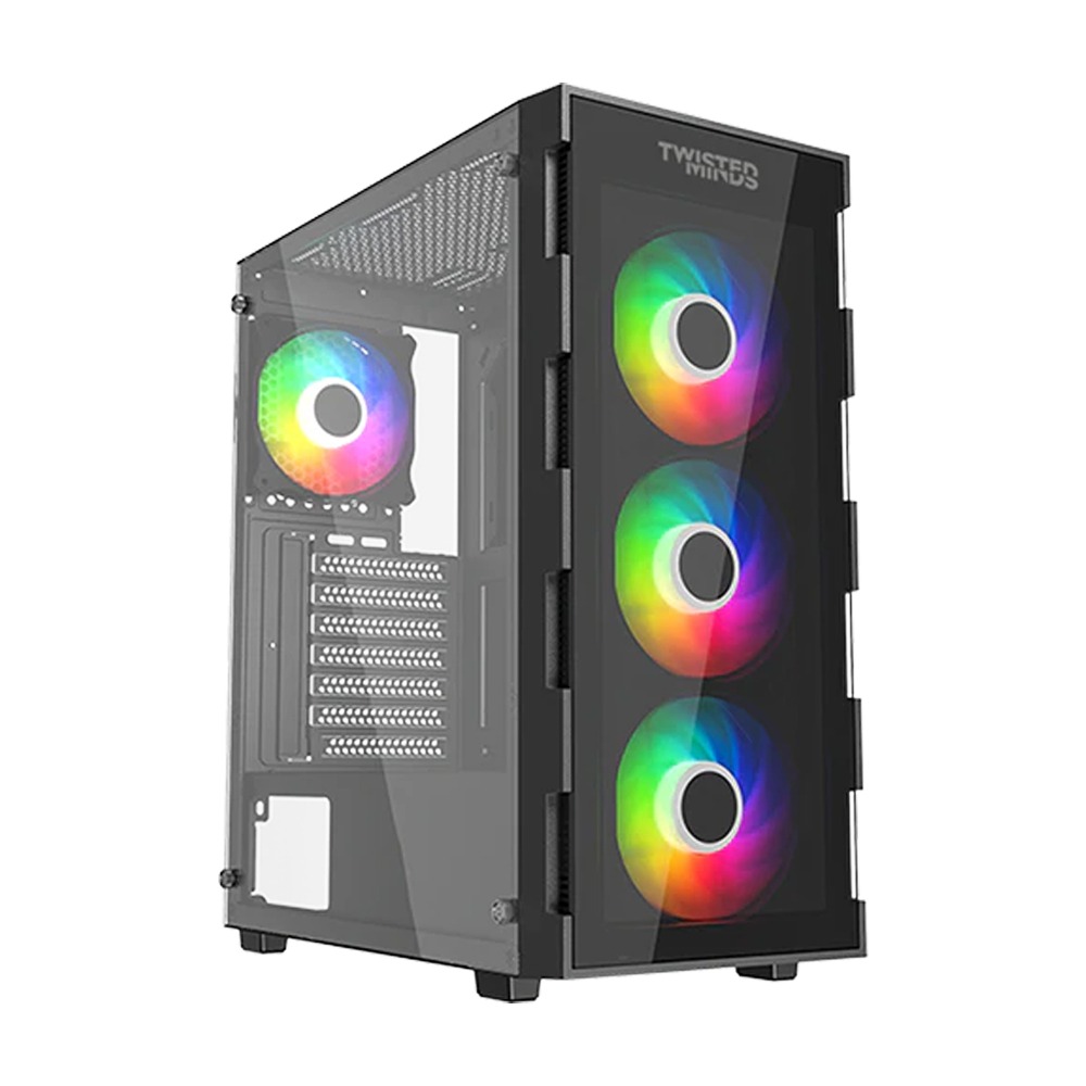[NS016271] Twisted Minds Titan Mid-Tower Two Panel Front & Left Side Tempered Glass Case with 3 RGB Fans - Black