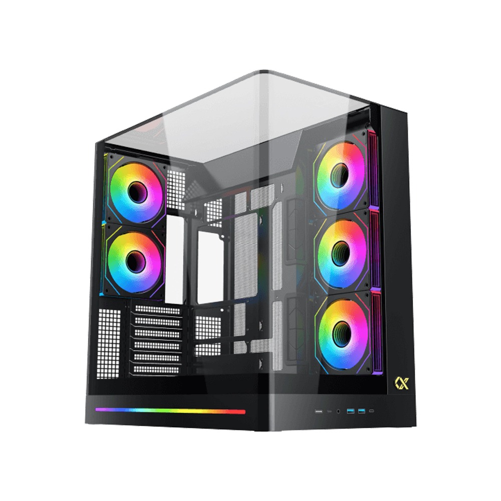 [NS031495] Xigmatek Pano II ATX Three Panel Front Top & Left Side Tempered Glass Case With 8 ARGB Fans - Black